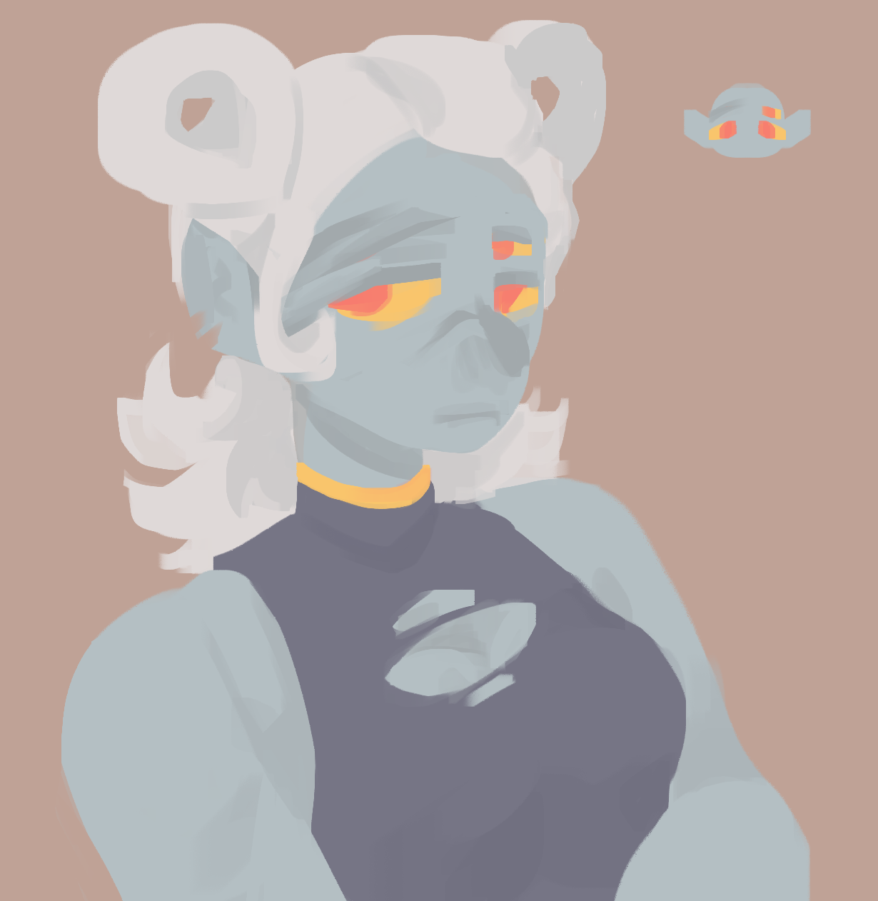 a lineless illustration of clek, a teal skinned fumi